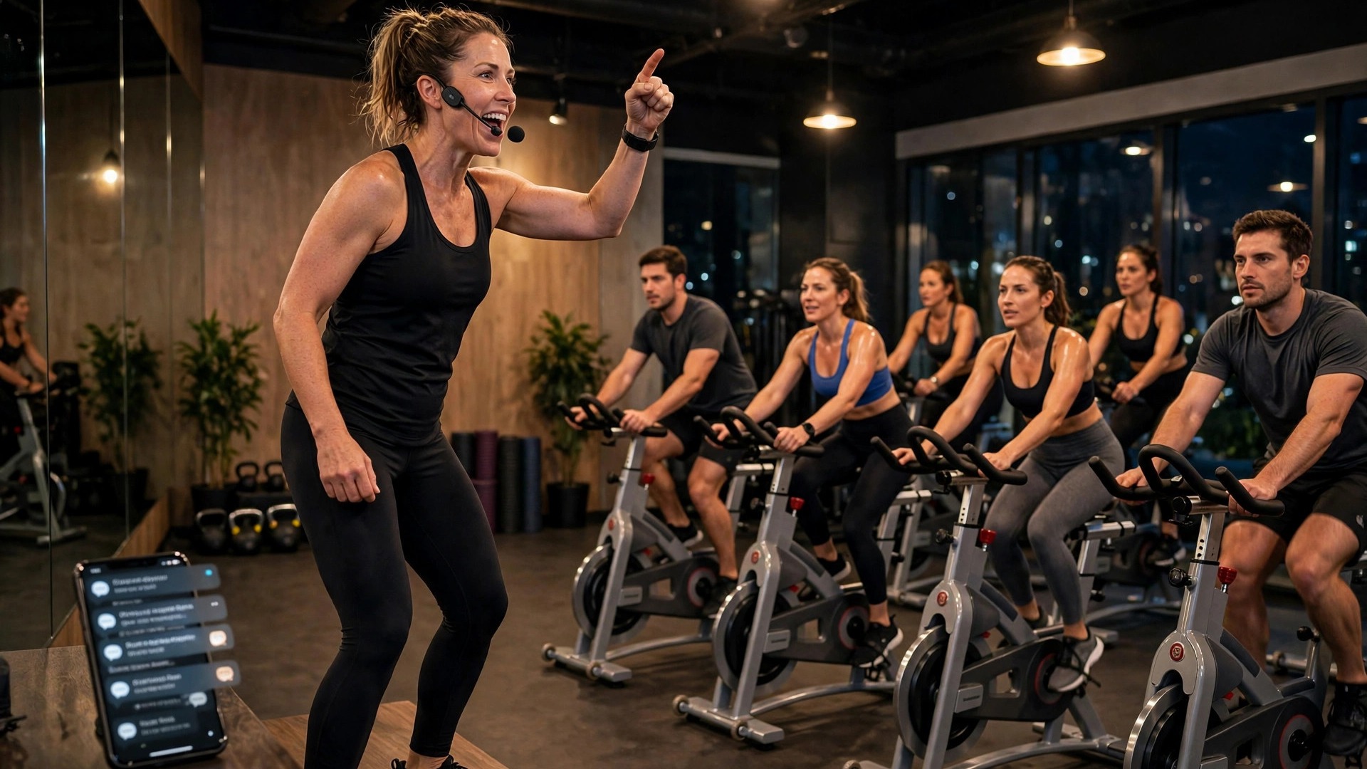 Fitness studio owner mid-spin class unable to answer trial session enquiries on her phone