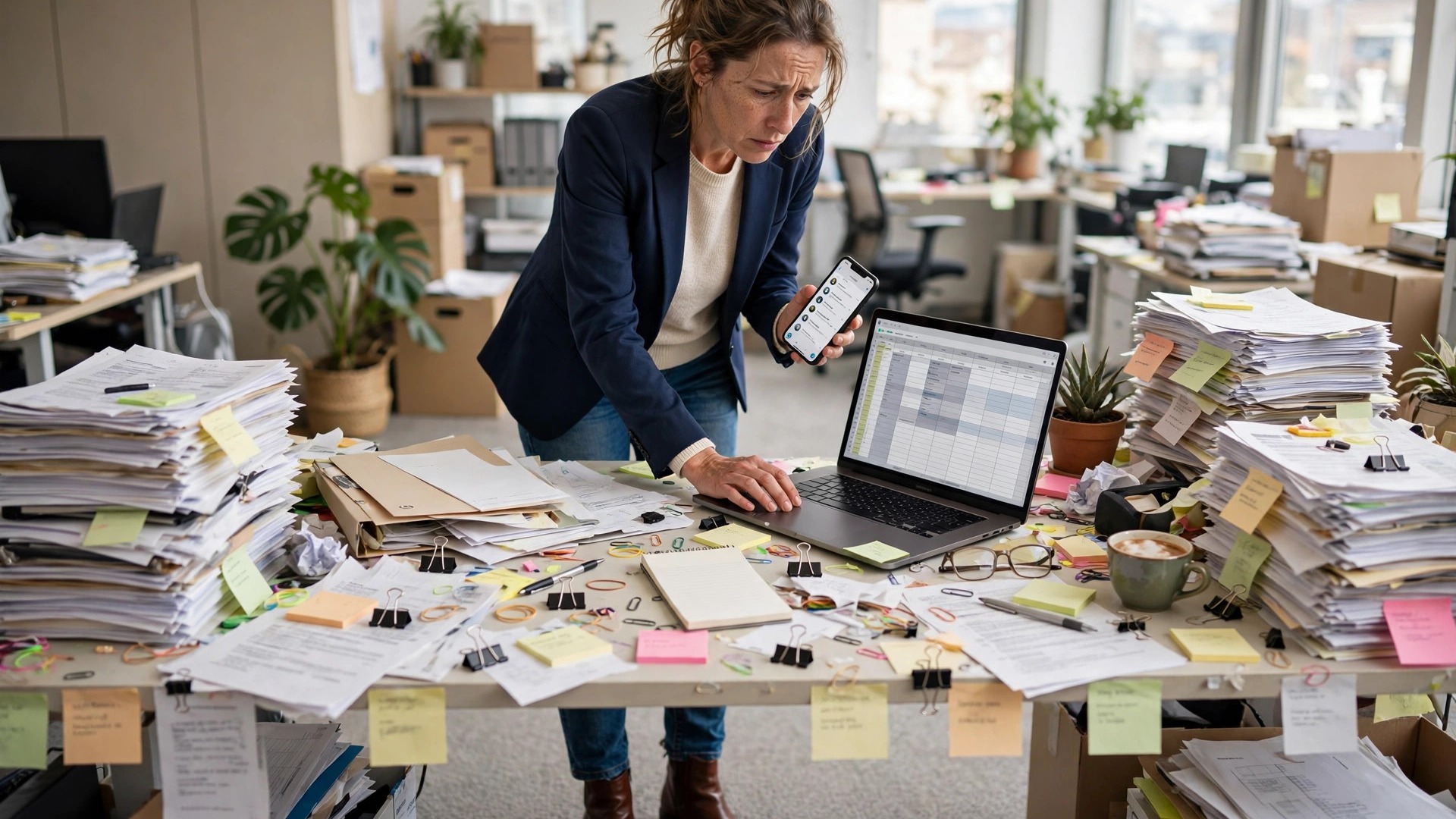 Small business owner drowning in manual copy-paste work between apps while enquiries pile up